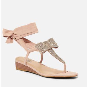 🆕 Wrap Up Flat Tongue Sandals in Blush Pink Rhinestone Bow